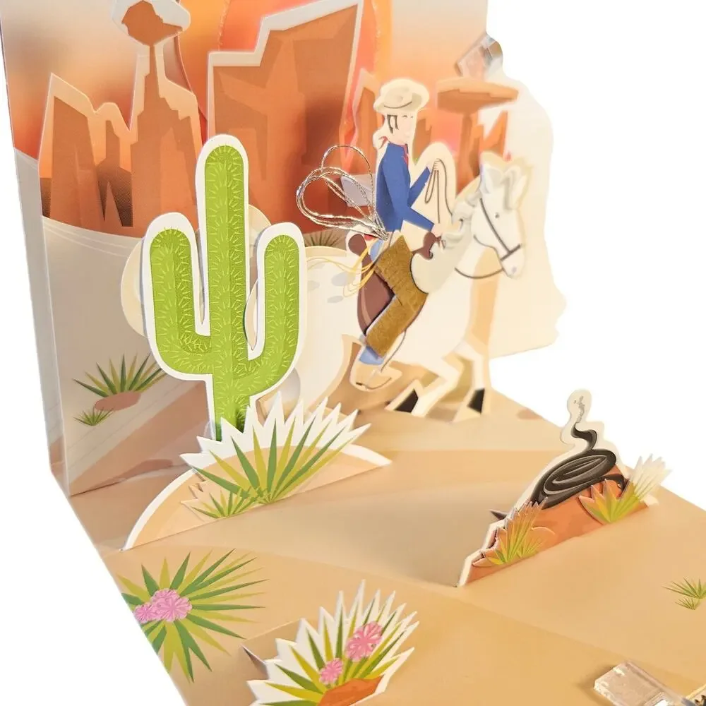 Cowboy 3D Pop Up Greeting Card Western Horse Fathers Day Birthday, All Occasion